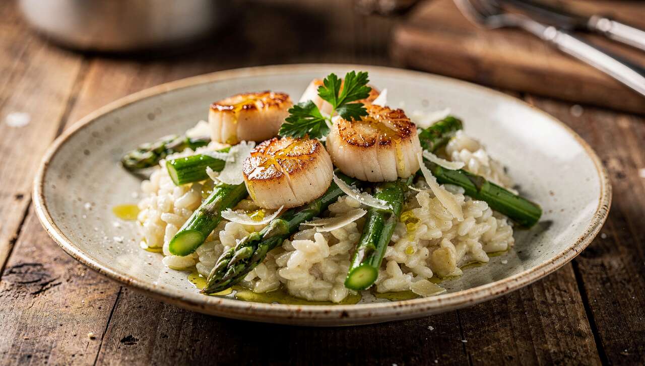 Risotto d'asperges vertes et Saint-Jacques : une recette gourmande