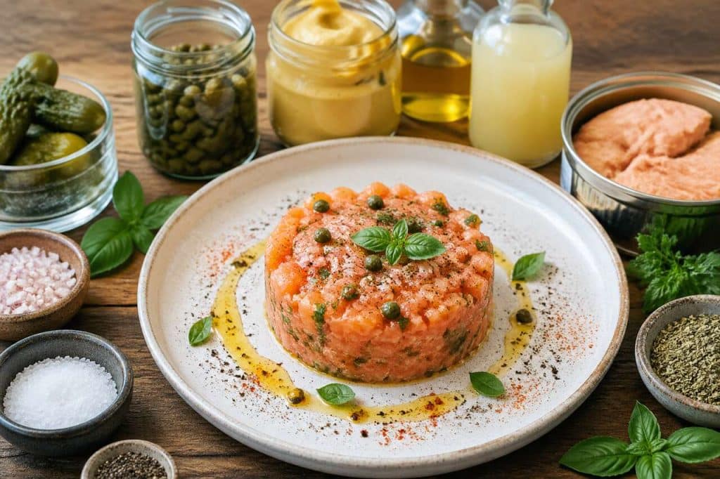 Tartare de saumon aux câpres et basilic