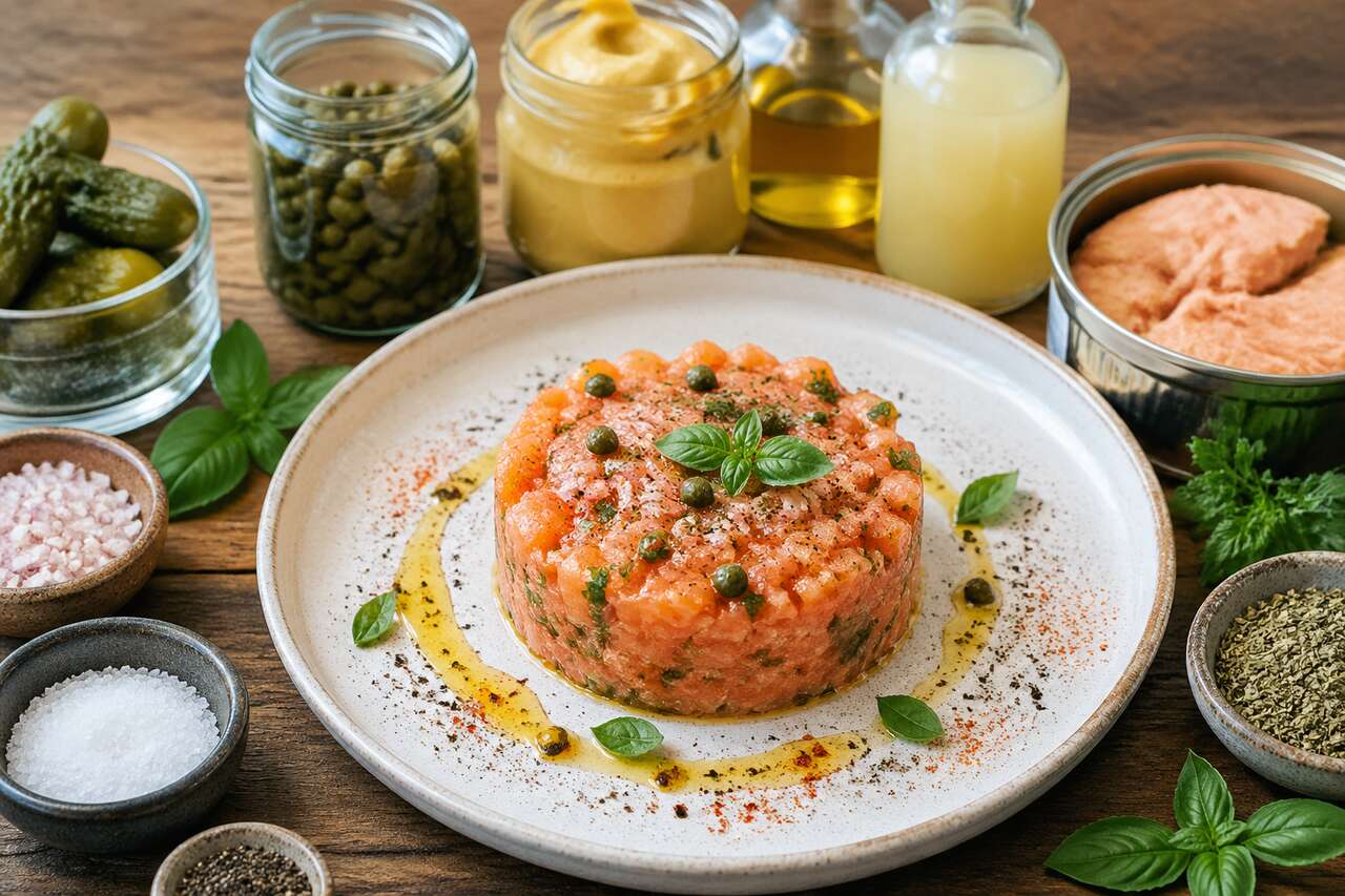 Tartare de saumon aux câpres et basilic