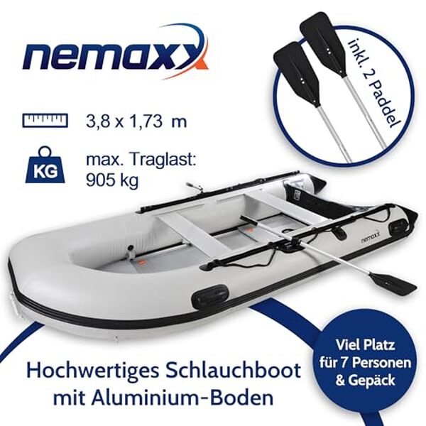 Découvrez le bateau pneumatique Nemaxx pour 7 personnes : un modèle spacieux et pratique, parfait pour vos sorties en mer.