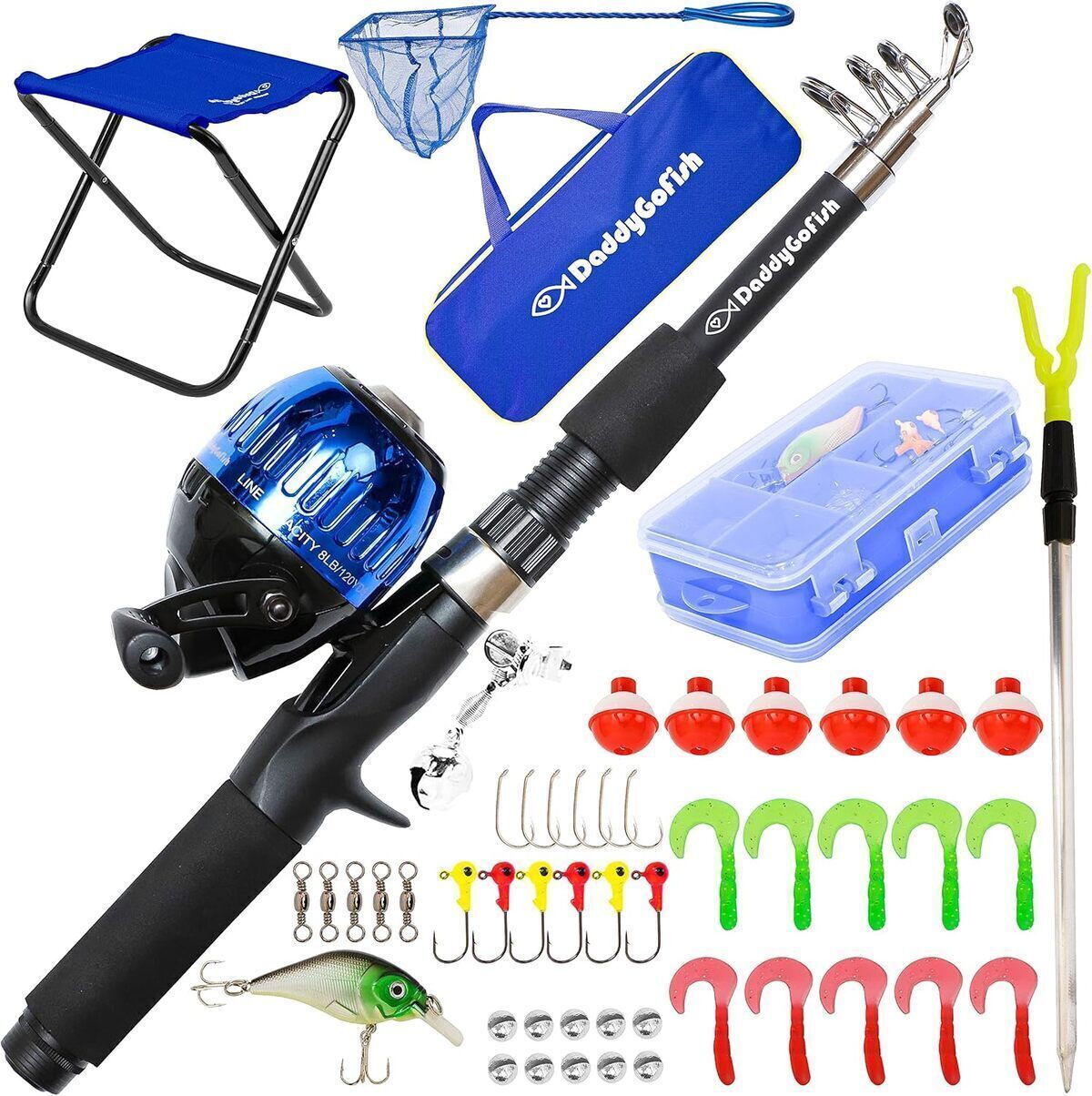 Test : canne à pêche télescopique DaddyGoFish bleu 5ft et accessoires enfants