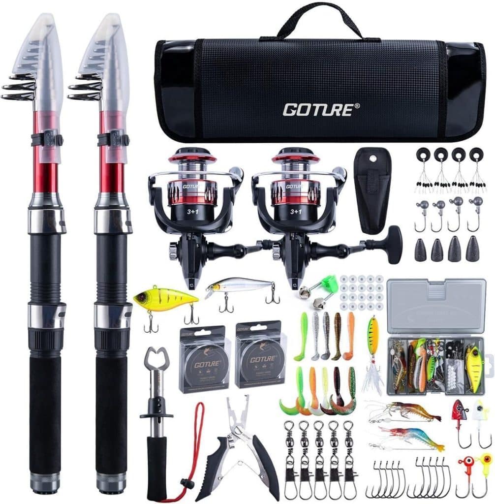 Test : ensemble de pêche Goture, cannes télescopiques 24T et moulinet spinning