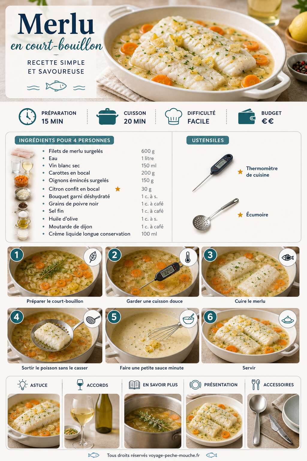 Fiche recette Merlu en court-bouillon : recette simple et savoureuse
