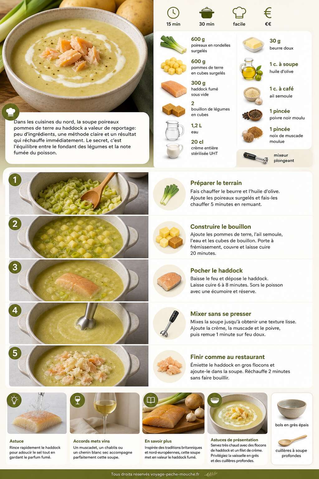 Fiche recette Soupe poireaux pommes de terre au haddock : recette d&eacute;licieuse