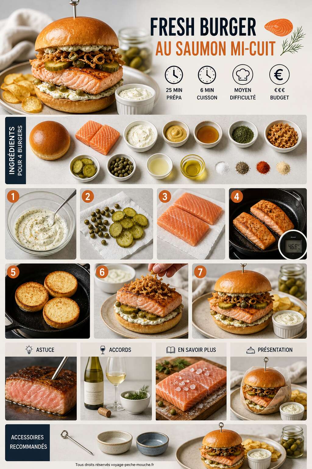 Fiche recette Recette de fresh burger au saumon mi-cuit Fiche recette Recette de fresh burger au saumon mi-cuit