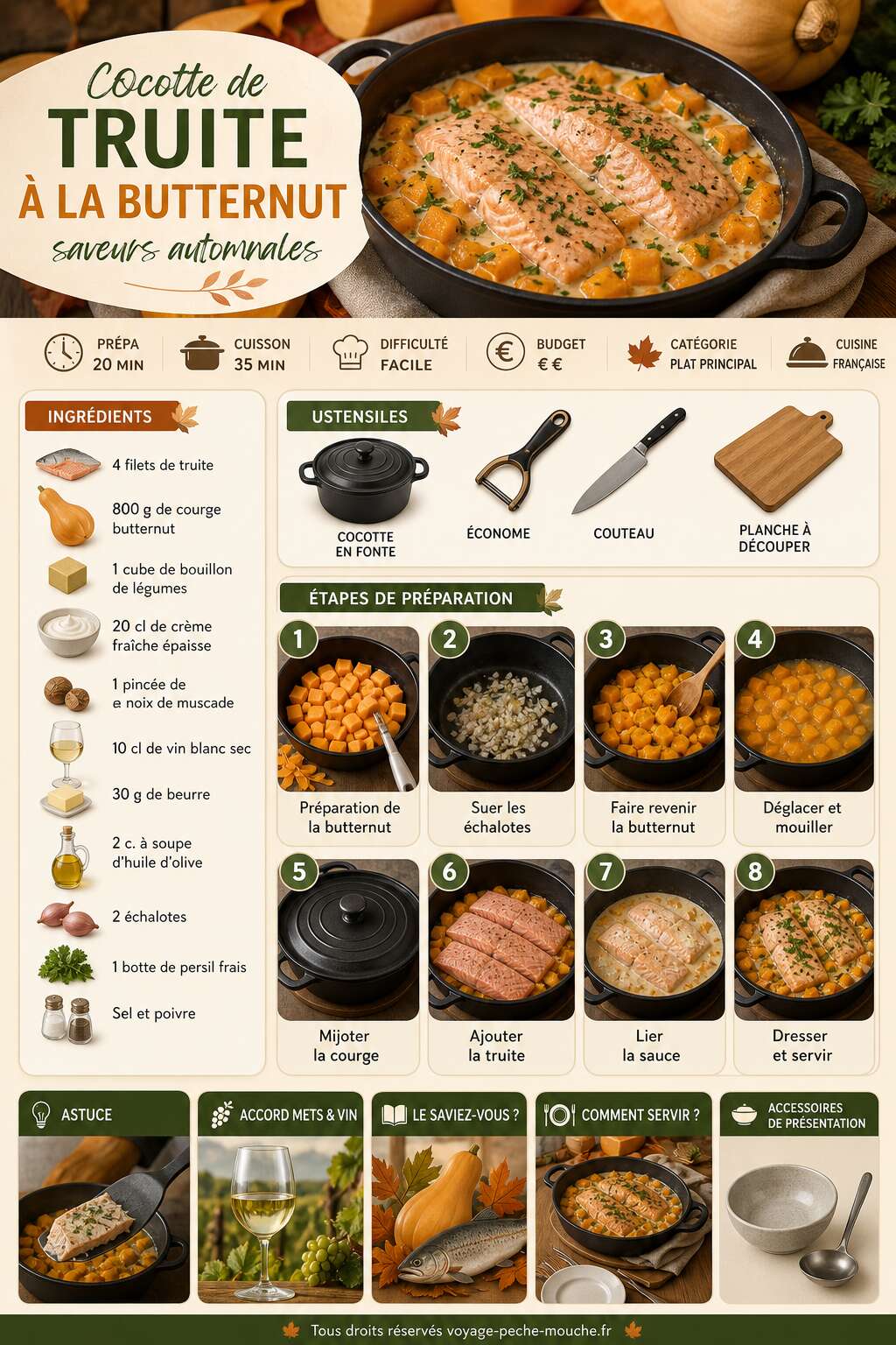 Fiche recette Cocotte de truite à la butternut : saveurs automnales Fiche recette Cocotte de truite à la butternut : saveurs automnales