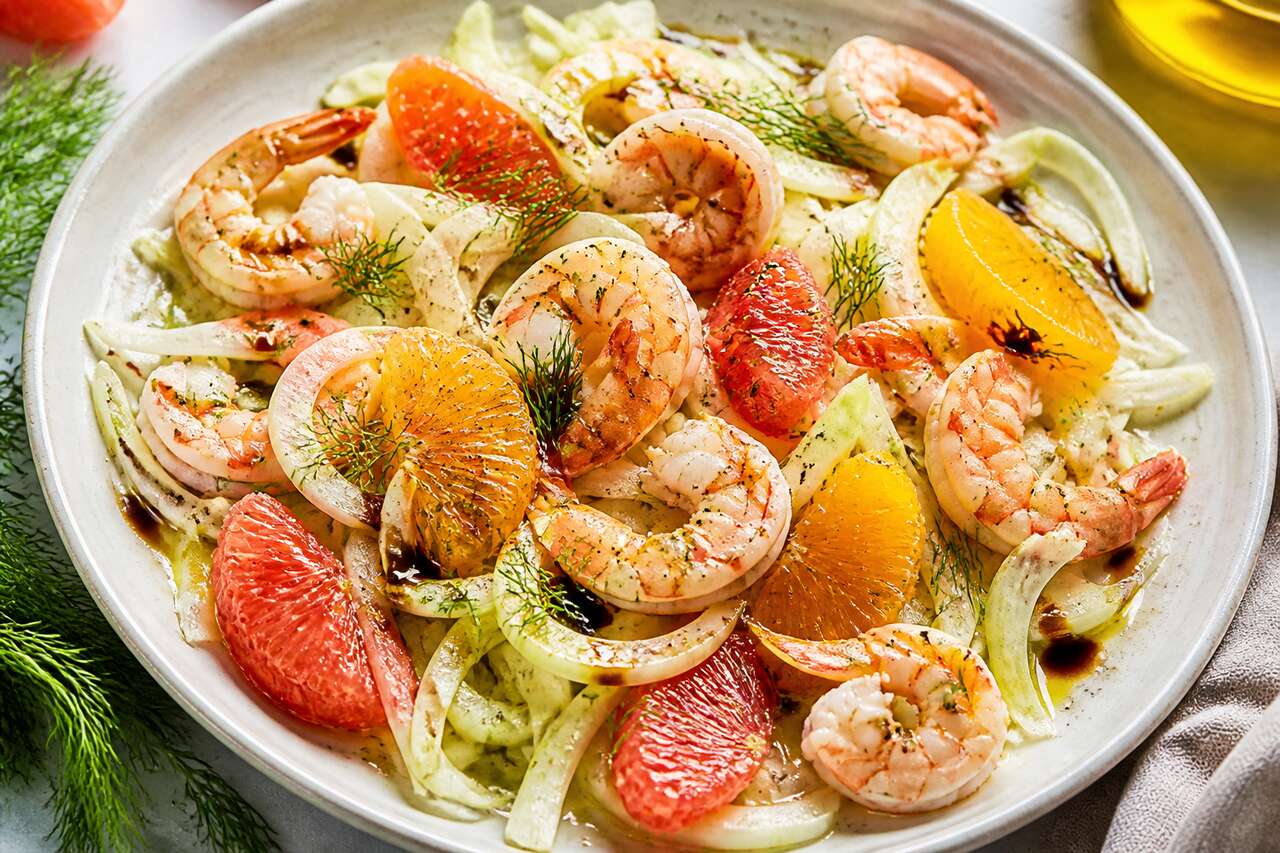 Salade de fenouil et crevettes : saveurs d'agrumes et balsamique