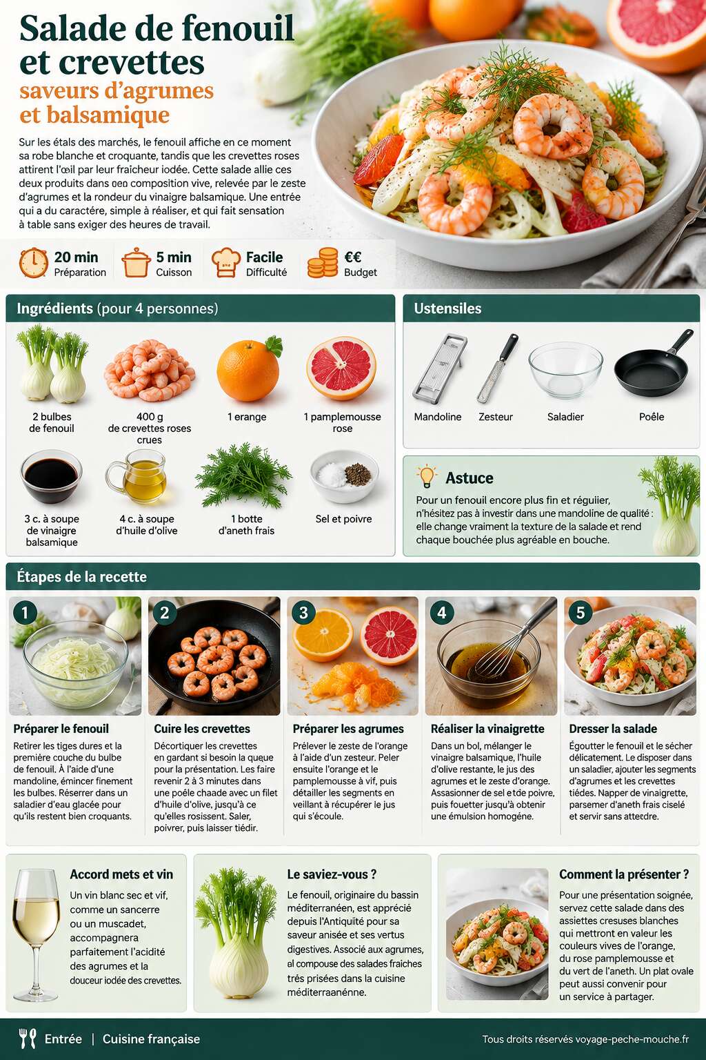 Fiche recette Salade de fenouil et crevettes : saveurs d'agrumes et balsamique Fiche recette Salade de fenouil et crevettes : saveurs d'agrumes et balsamique