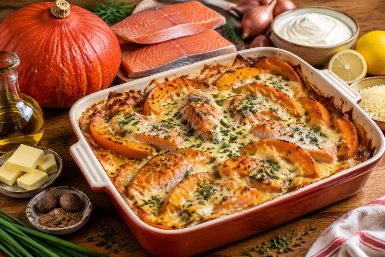 Recette gratin automne : truite et potimarron
