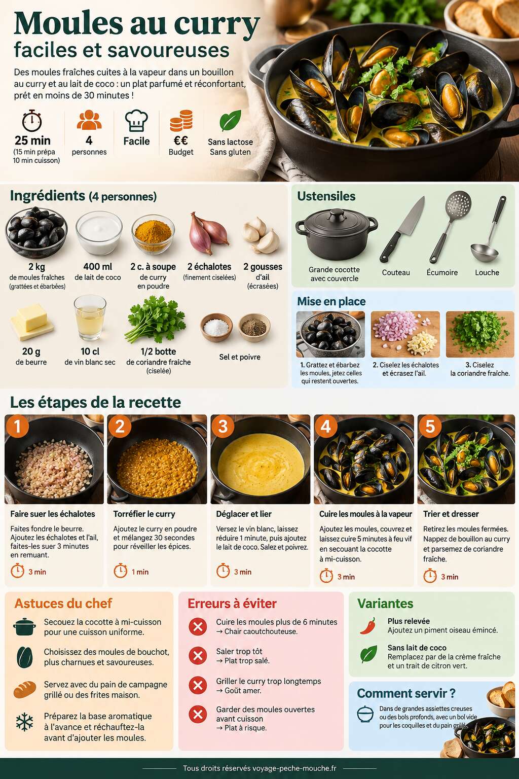 Fiche recette Recette de moules au curry faciles et savoureuses